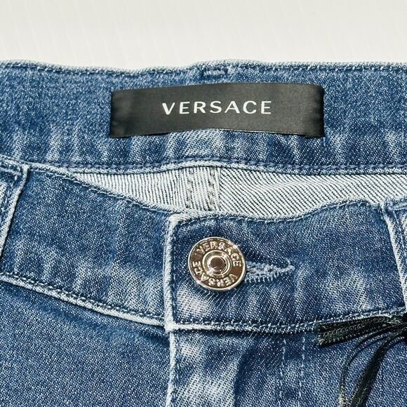 Versace Men’s Size 33 Greca Jeans Blue Stone Wash Straight Leg NWT $850 - Picture 4 of 12
